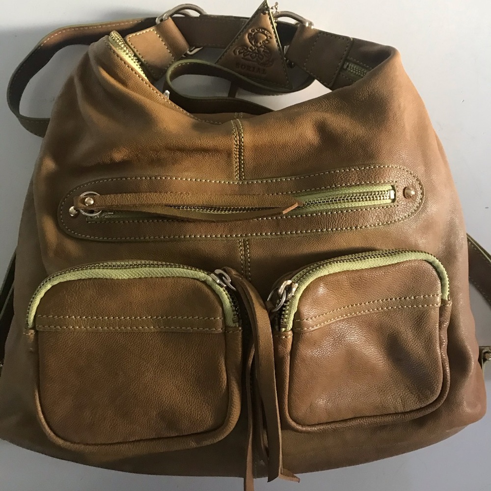 Sorial Moss Green Leather Handbag/Backpack